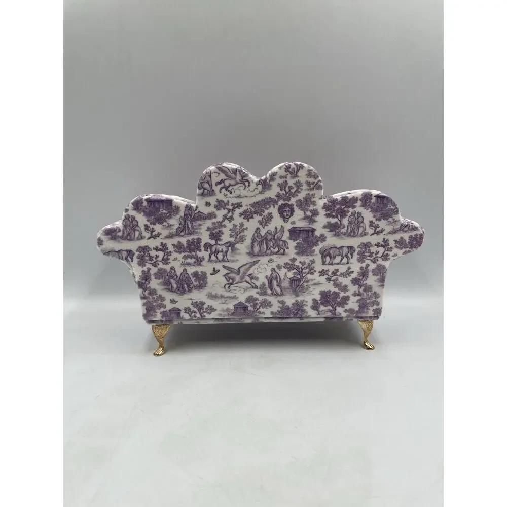 Jewelry Box Organizer Velvet Sofa Shaped/Greek Mythology Design/Lilac & White